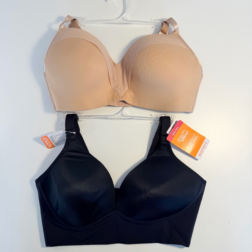 36D lot of 2 bras - nude SOMA cooling wireless & black WARNERS elements of bliss